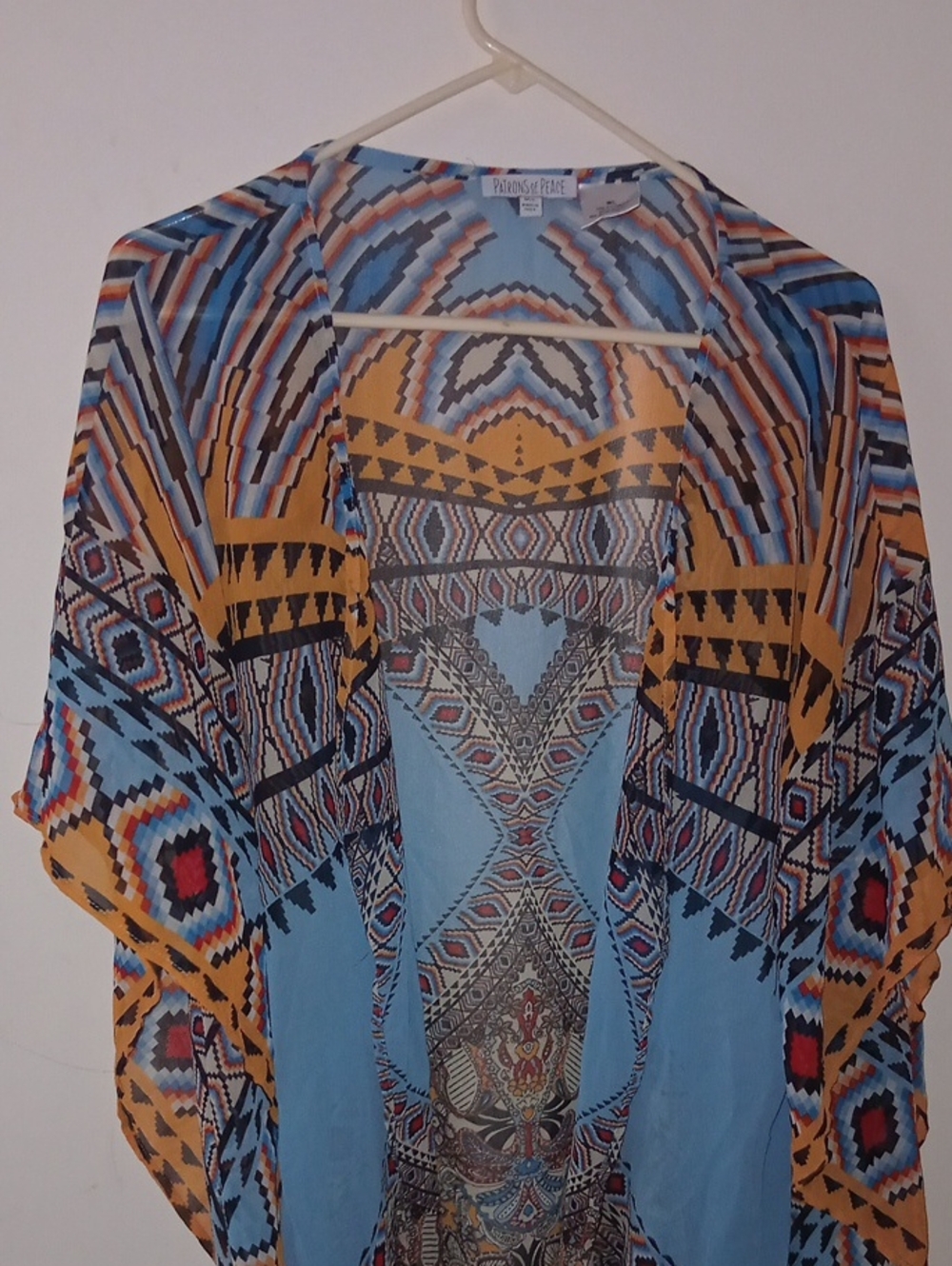 PATRONS OF PEACE Blue & Mustard Geometric WOMENS Shirt - Picture 1 of 5